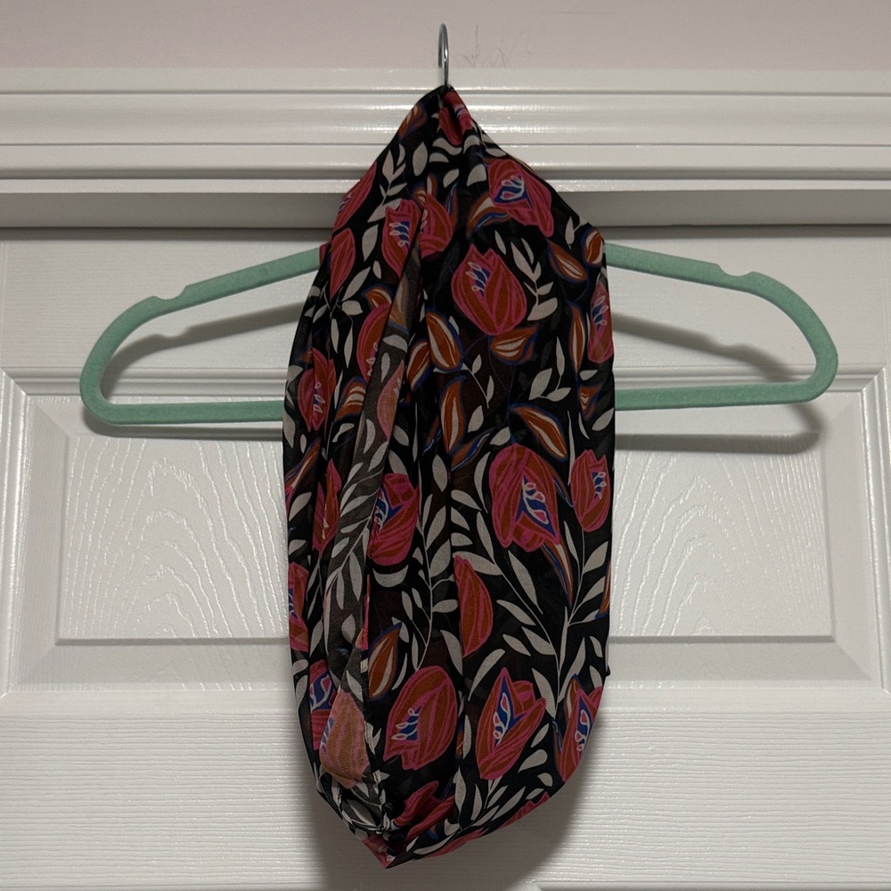Daniel Rainn Black Infinity Scarf with Pink and Orange Floral Print